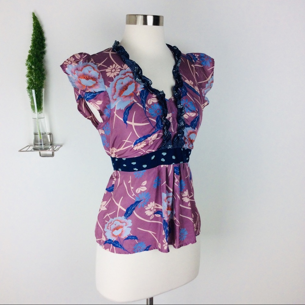 Anthropologie Purple Floral Blouse